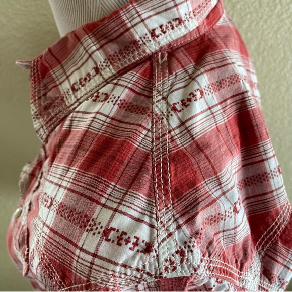 TwentyX Wrangler Western Shirt Pearl Snap Buttons Plaid Embroidered Red: XL - Picture 4 of 10